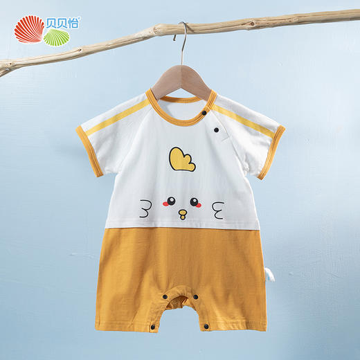 贝贝怡新生儿肩开连体衣夏季薄款纯棉短袖爬服男女宝宝卡通哈衣232L2043
 商品图4