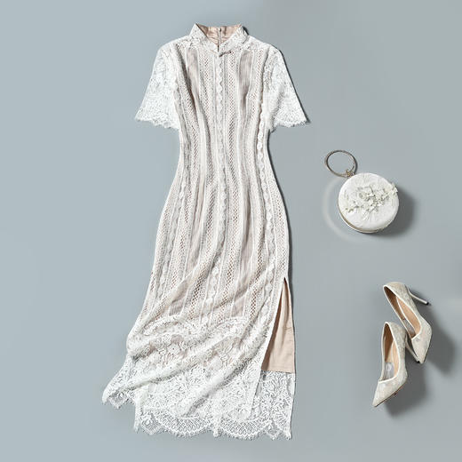 时尚修身，意襟小立领精品棉蕾丝少女款旗袍连衣裙ZSM-210402 商品图5