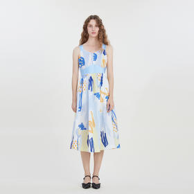 谜底复古花色吊带连衣裙2023夏季新款气质收腰棉麻长裙232ML0584