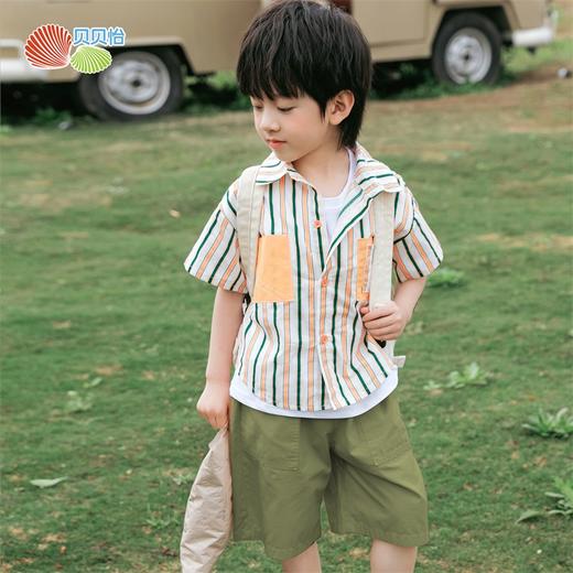 贝贝怡男童夏季衬衫套装新款洋气时髦帅气衬衫外套短袖短裤三件套232T2595 商品图5