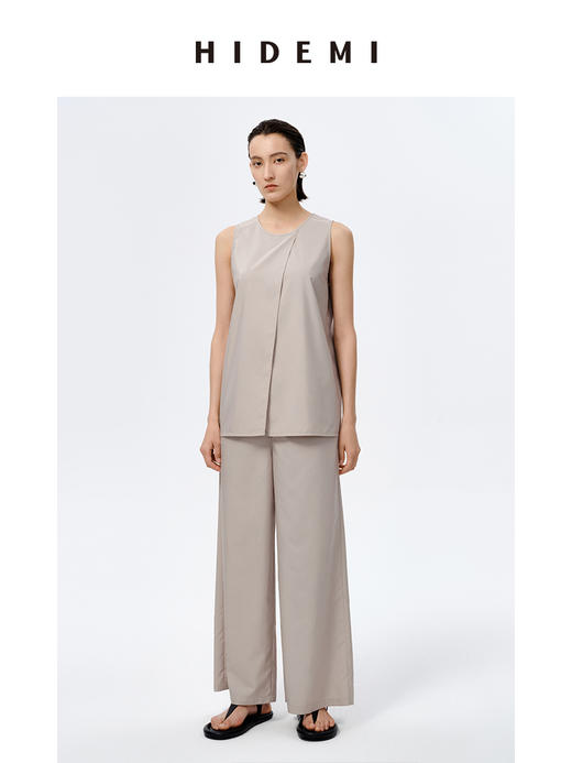 HIDEMI海鸥灰极简不对称清爽背心套装 背心/云朵长裤 商品图0