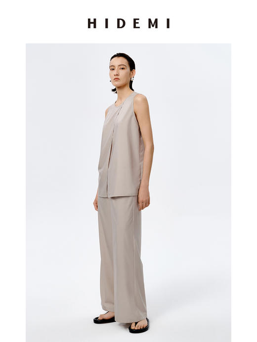 HIDEMI海鸥灰极简不对称清爽背心套装 背心/云朵长裤 商品图2