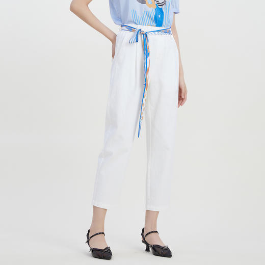 谜底纯色休闲直筒九分裤女2023夏款通勤风萝卜裤配腰带232MK0527 商品图3