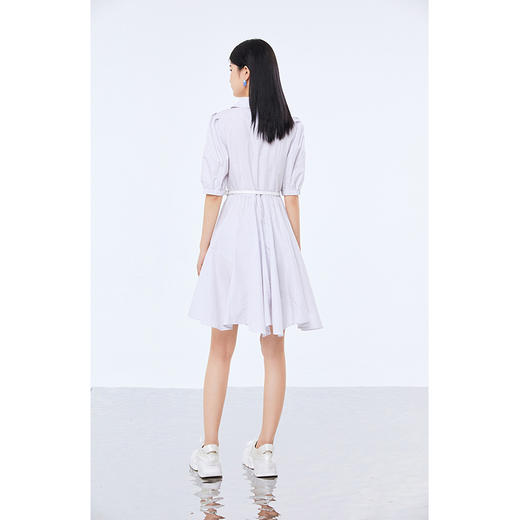 NEELLY纳俪条纹连衣服女中长款短袖收腰系带A字裙时尚百搭夏季N21072Y01056 商品图3