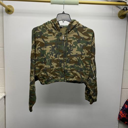 TrueReligion/真实信仰  女士迷彩印花logo拉链连帽短款外套 商品图0