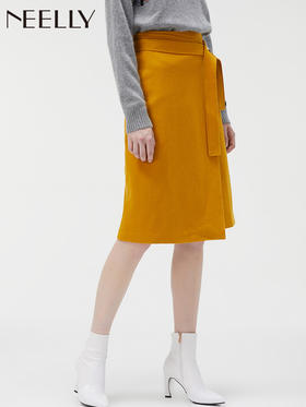 NEELLY纳俪春秋商场同款不规则a字裙中长款裙子系带中裙半身裙N111811AE126