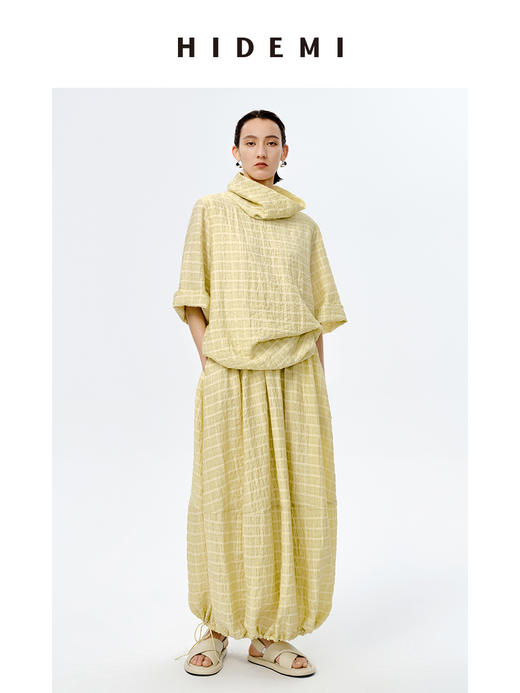 HIDEMI堆堆领色织格纹大廓形超薄清透茧型套装 商品图3