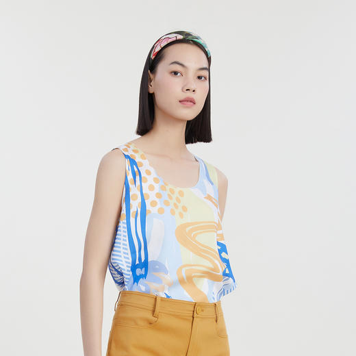 谜底复古花色背心女2023夏新款手绘感合体内搭上衣无袖232MN0691 商品图1