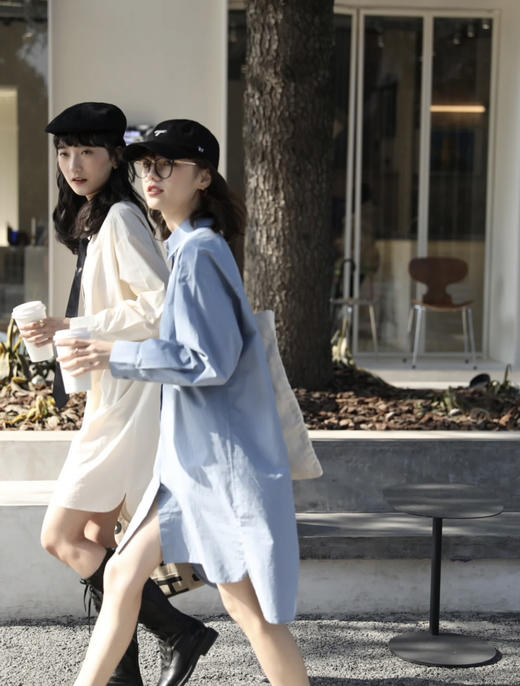 神仙姐姐同款！盐系百搭！CK女款休闲衬衫裙 米色白色 只要5折 商品图5