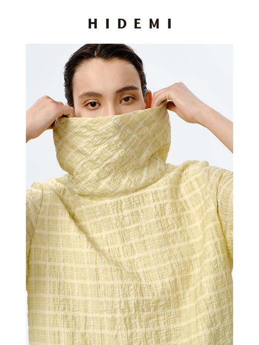 HIDEMI堆堆领色织格纹大廓形超薄清透茧型套装 商品图7