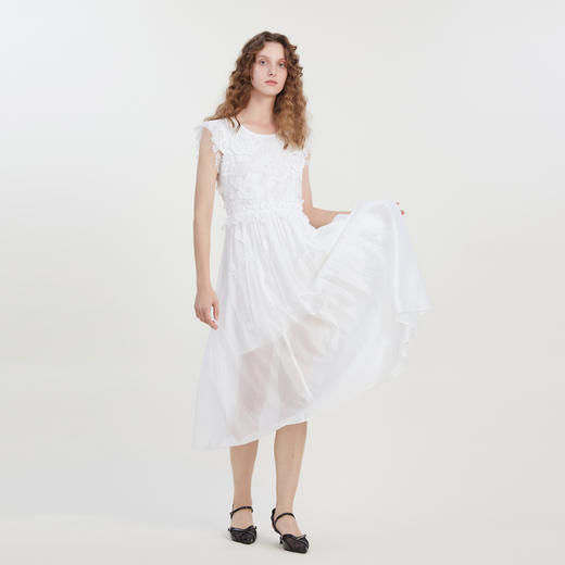 谜底气质花边连衣裙2023夏季新款圆领立体花朵修身长裙232GL0674 商品图1