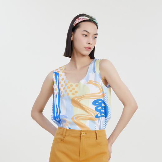 谜底复古花色背心女2023夏新款手绘感合体内搭上衣无袖232MN0691 商品图0