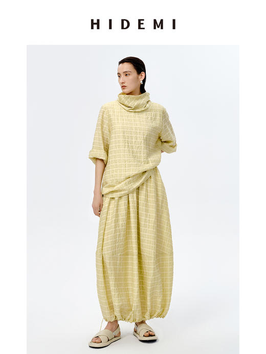 HIDEMI堆堆领色织格纹大廓形超薄清透茧型套装 商品图2
