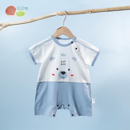 贝贝怡新生儿肩开连体衣夏季薄款纯棉短袖爬服男女宝宝卡通哈衣232L2043
 商品图5