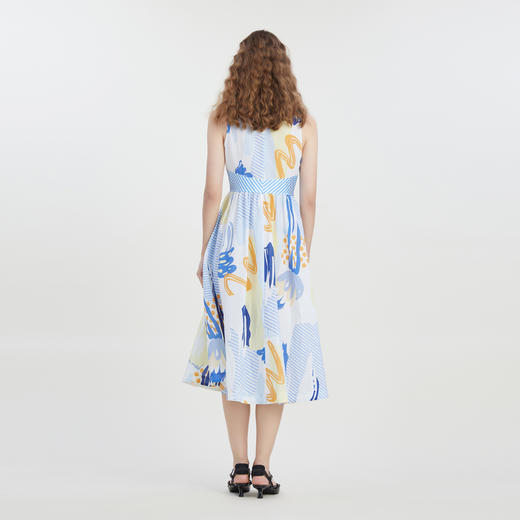 谜底复古花色吊带连衣裙2023夏季新款气质收腰棉麻长裙232ML0584 商品图2