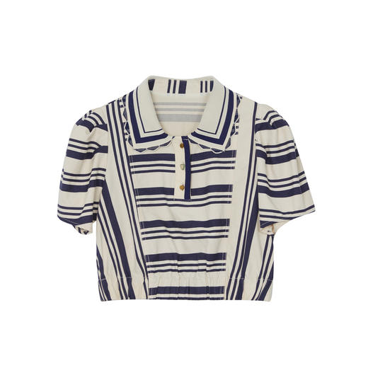 谜底POLO领短款上衣2023夏季新款时尚套头复古条纹宽松232MS0615 商品图4