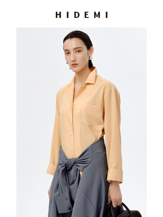 HIDEMI 阳光黄日本混纺古巴领亚麻衬衫 商品图3