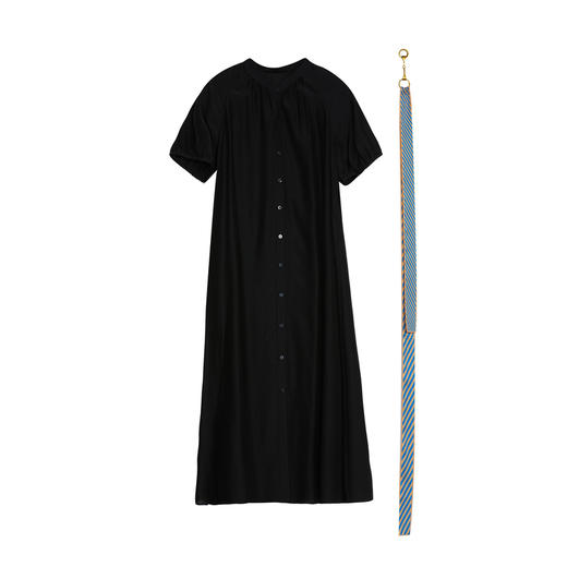 谜底时尚圆领A型连衣裙短袖2023夏新款通勤风长裙配腰带232ML0633 商品图4