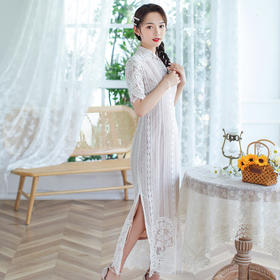 时尚修身，意襟小立领精品棉蕾丝少女款旗袍连衣裙ZSM-210402