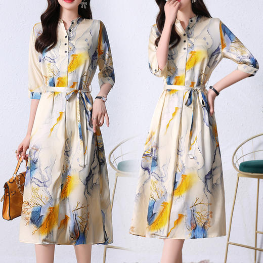 夏季新款，中长款短袖水墨印花收腰裙连衣裙HRYZ7830-1 商品图1