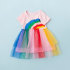 贝贝怡女童彩虹短袖连衣裙女宝宝夏季不规则网纱裙学院风蓬蓬裙 商品缩略图2