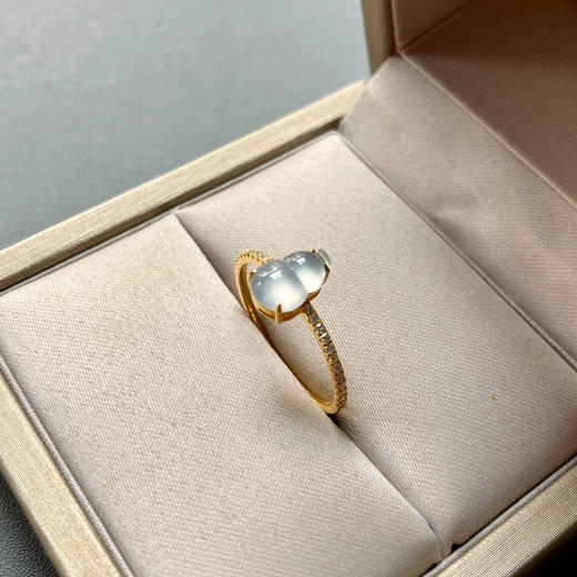 高冰种翡翠葫芦戒指18k黄金钻石镶嵌 商品图4