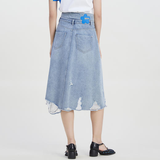 谜底高腰A字型牛仔半身裙2023夏季新款复古修身散边磨破232MB0548 商品图2