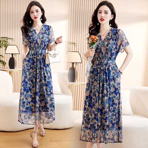 碎花连衣裙气质修身显瘦洋气别致年轻妈妈长裙CLYZ23111-1 商品图3