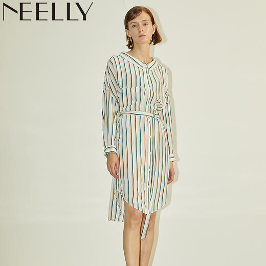 NEELLY/纳俪2018商场同款春衬衫裙娃娃领衬衫连衣裙N51803AY155 商品图4
