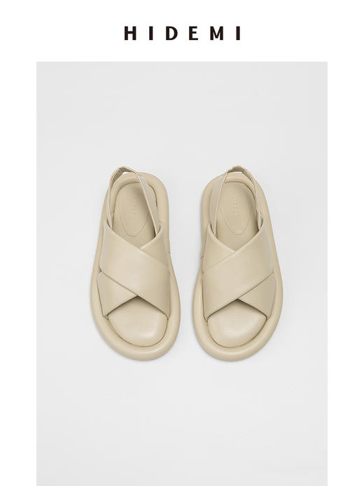 HIDEMI云朵厚底交叉带凉鞋 米白色/深棕色 商品图6