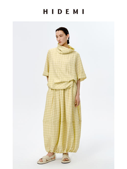 HIDEMI堆堆领色织格纹大廓形超薄清透茧型套装 商品图4