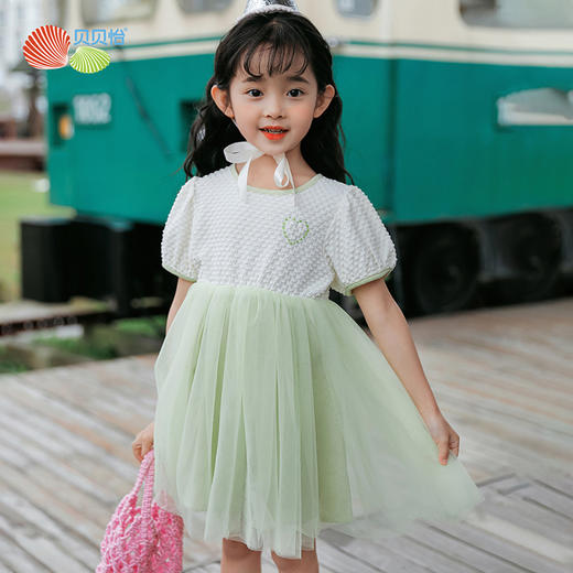 贝贝怡女童清新甜美短袖连衣裙夏季新款女孩拼接网纱裙儿童公主裙 商品图5