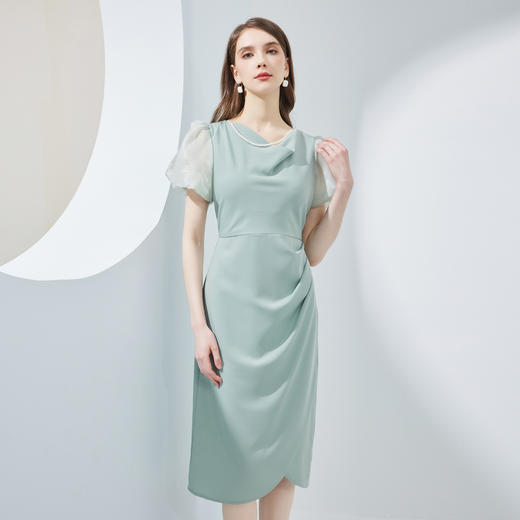 NF8G4斯尔丽瑟俪2023夏季新款泡泡袖公主范腰间褶皱立体裁剪连衣裙 商品图0