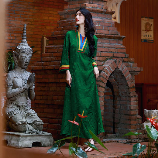 绿野踪灵撞色连衣裙 | 中式优雅 |现货加急发 商品图1