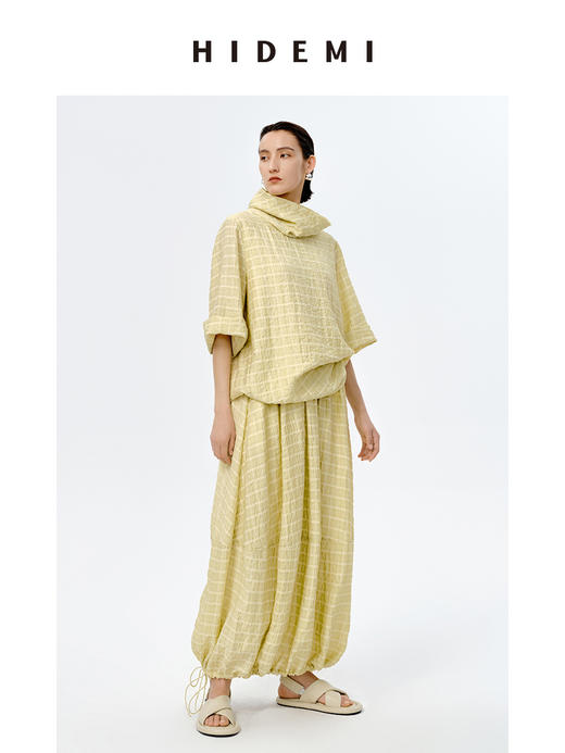 HIDEMI堆堆领色织格纹大廓形超薄清透茧型套装 商品图5
