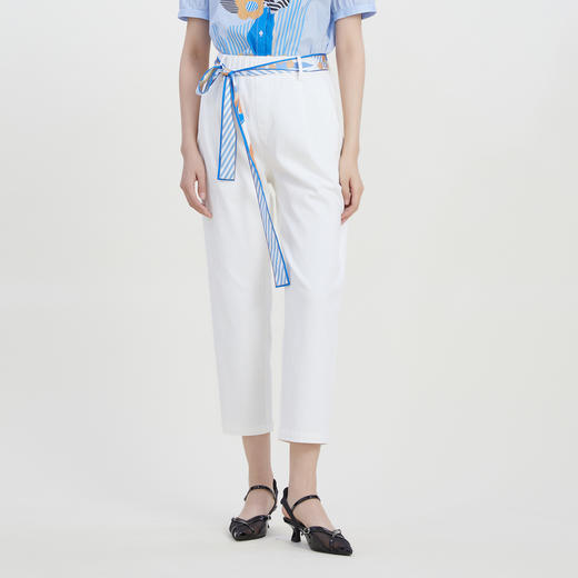 谜底纯色休闲直筒九分裤女2023夏款通勤风萝卜裤配腰带232MK0527 商品图0