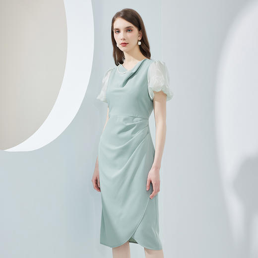 NF8G4斯尔丽瑟俪2023夏季新款泡泡袖公主范腰间褶皱立体裁剪连衣裙 商品图2