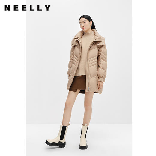 NEELLY纳俪商场同款可脱卸帽羽绒服女中长款90白鸭绒保暖外套百搭 商品图0