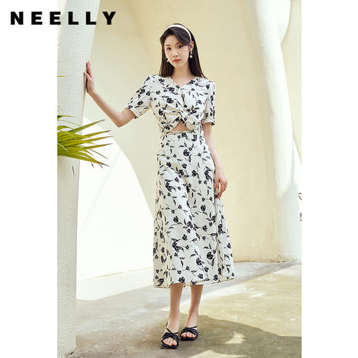 NEELLY纳俪商场同款法式桔梗泡泡袖上衣女碎花A字半身裙两件套潮N23044Z03306 商品图0
