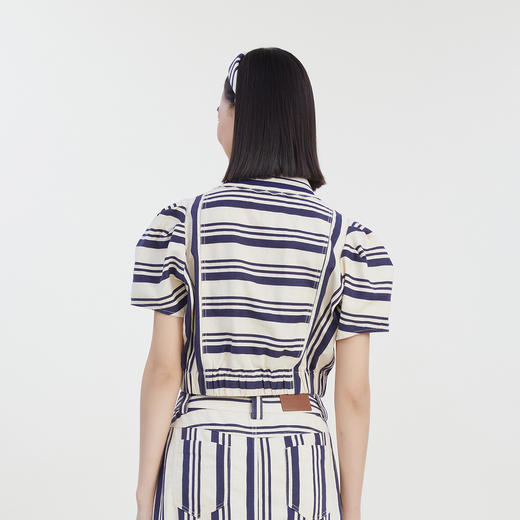 谜底POLO领短款上衣2023夏季新款时尚套头复古条纹宽松232MS0615 商品图2