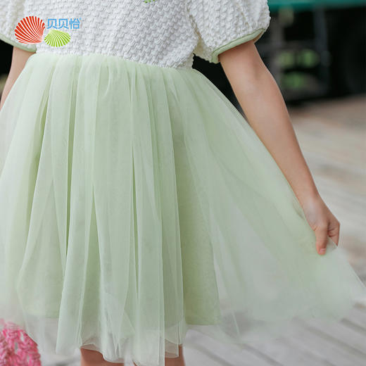 贝贝怡女童清新甜美短袖连衣裙夏季新款女孩拼接网纱裙儿童公主裙 商品图3