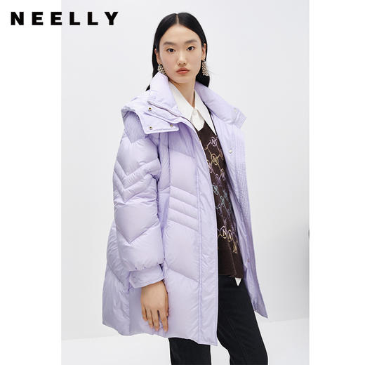 NEELLY纳俪商场同款可脱卸帽羽绒服女中长款90白鸭绒保暖外套百搭 商品图1
