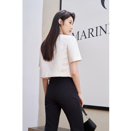 NEELLY纳俪商场同款夏季气质撞色小香风设计感薄款短袖上衣外套N23044C03343 商品图3