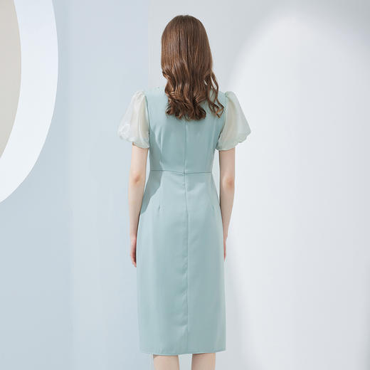 NF8G4斯尔丽瑟俪2023夏季新款泡泡袖公主范腰间褶皱立体裁剪连衣裙 商品图1