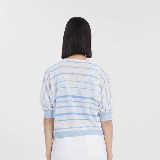 谜底文艺风V领针织开衫分袖女2023夏季新款条纹针织衫232MZ0872 商品图2
