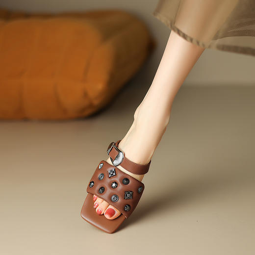 夏季新款，真皮复古一字型金属装饰凉拖鞋JLY-08-86 商品图11