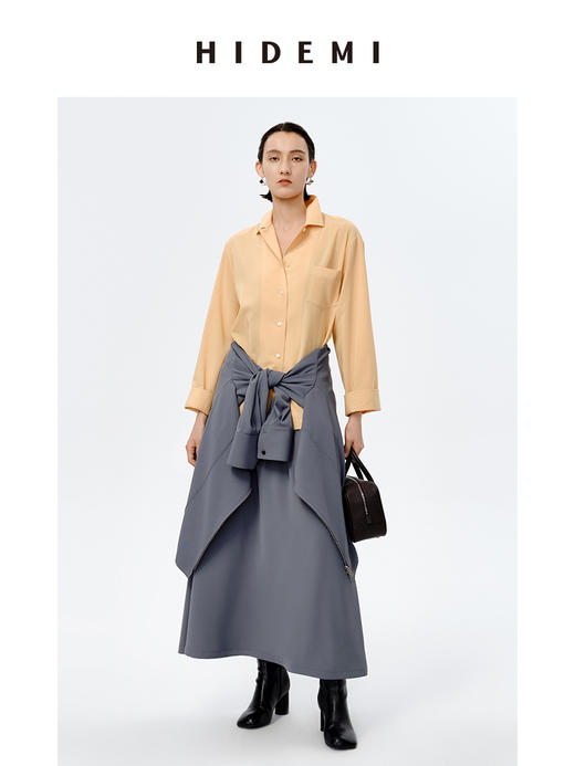 HIDEMI 阳光黄日本混纺古巴领亚麻衬衫 商品图0