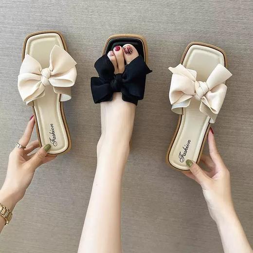 【ins潮流仙女风❗️新款夏季蝴蝶结拖鞋女】防滑耐磨防撞鞋头 柔软舒适 拖鞋女韩版外穿气质时尚百搭方跟一字拖夏 商品图0