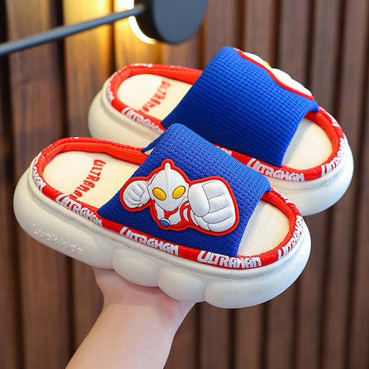 「四款配色！亚麻材质」奥特曼春秋儿童亚麻拖鞋 男童室内防滑厚底大中小童宝宝凉拖鞋 商品图0