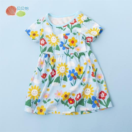 贝贝怡夏季新品女童短袖连衣裙花朵纯棉公主裙女宝宝可爱印花裙子 商品图3